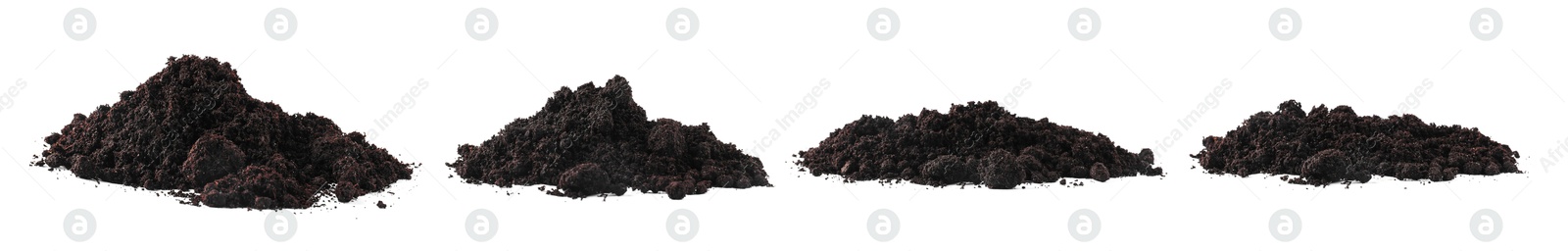 Image of Piles of fresh soil isolated on white, set