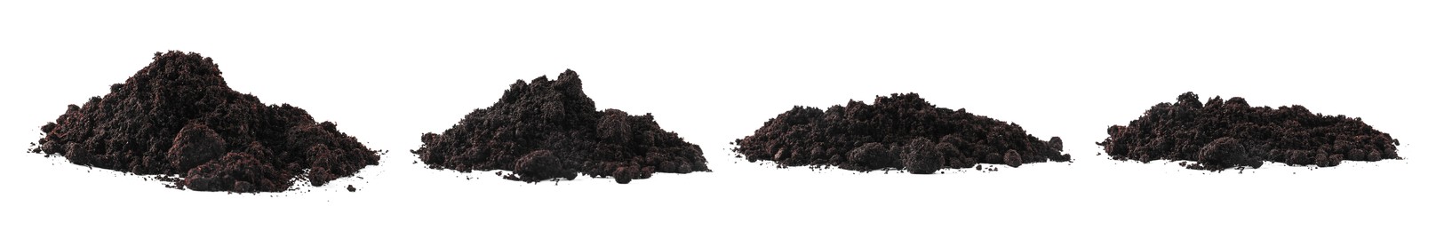 Image of Piles of fresh soil isolated on white, set
