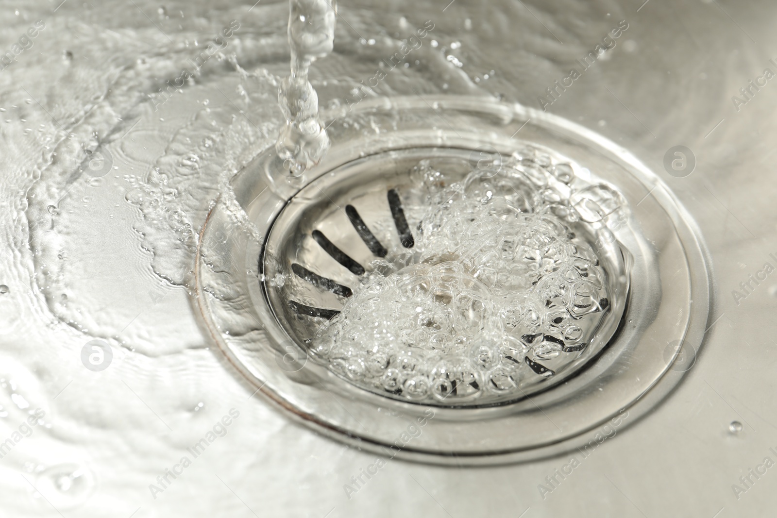 Water going down sink drain, closeup view Photo of Water going down sink drain, closeup view