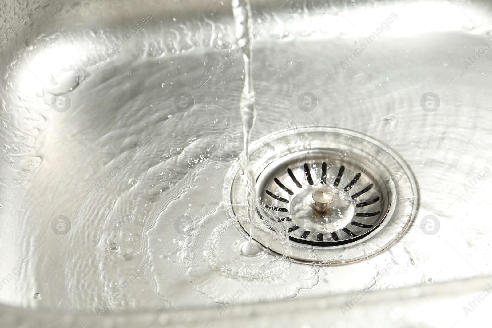 Water going down sink drain, closeup view Photo of Water going down sink drain, closeup view