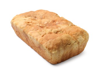 Photo of Freshly baked cornbread loaf isolated on white