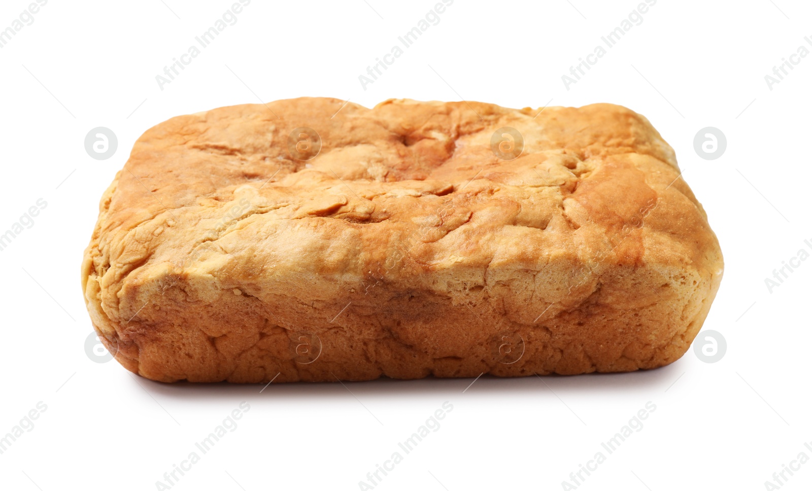 Freshly baked cornbread loaf isolated on white Photo of Freshly baked cornbread loaf isolated on white