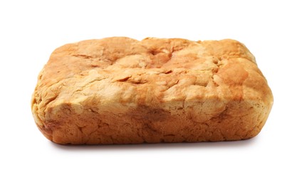 Photo of Freshly baked cornbread loaf isolated on white