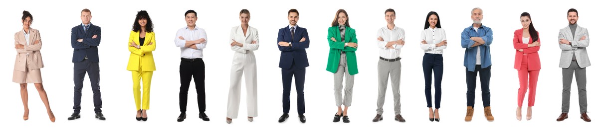 Image of Group of different men and women on white background
