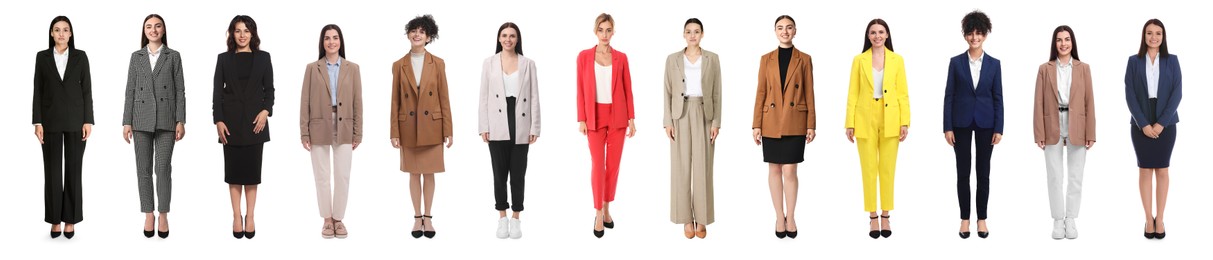 Image of Group of different women on white background