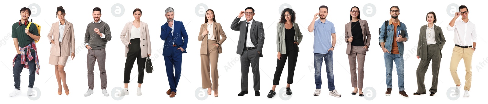 Group of different men and women on white background Image of Group of different men and women on white background