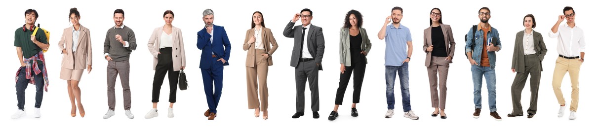 Image of Group of different men and women on white background