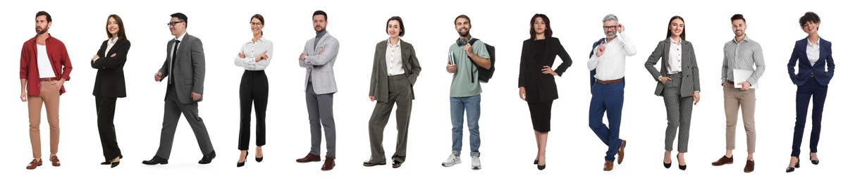 Image of Group of different men and women on white background
