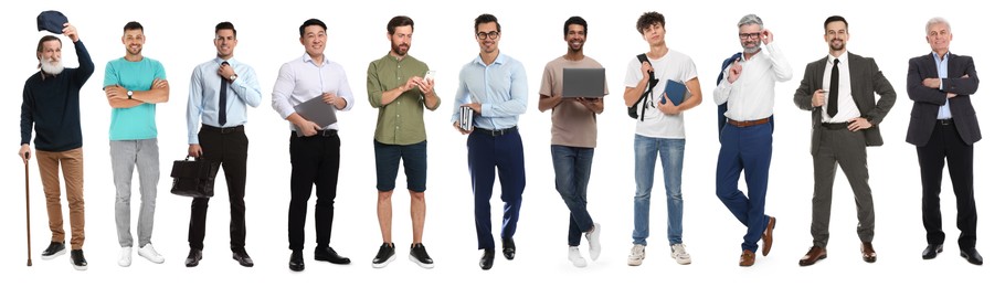 Image of Group of different men on white background