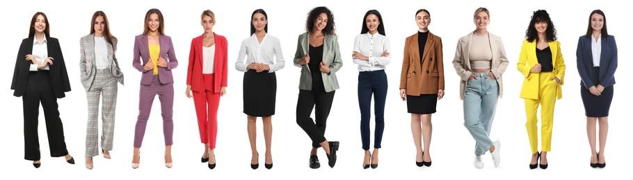 Image of Group of different women on white background