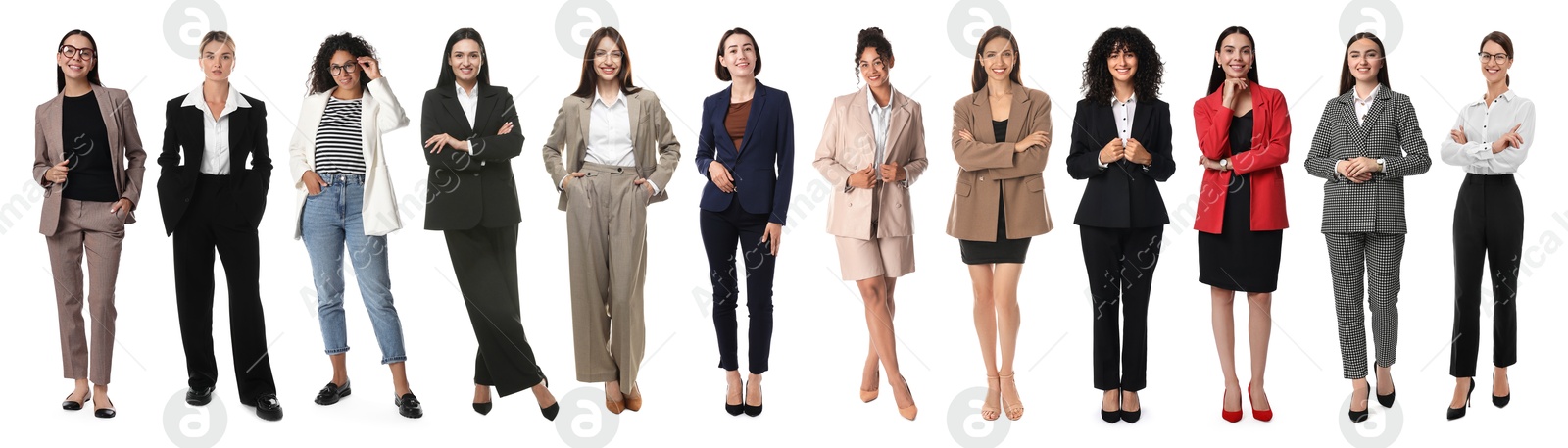 Image of Group of different women on white background