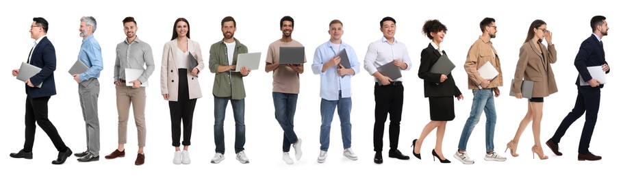 Image of Group of different men and women on white background