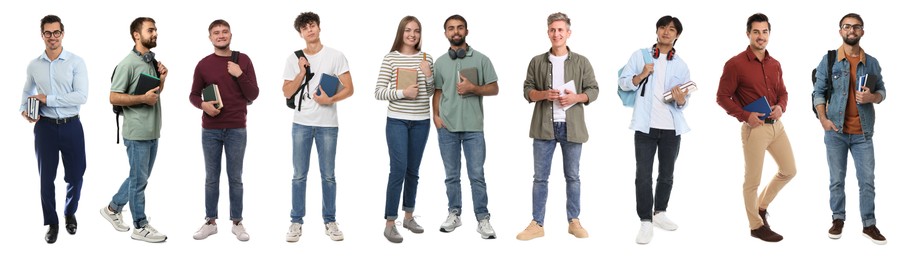 Image of Group of different men and woman on white background