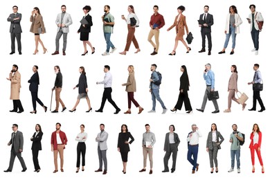 Image of Group of different men and women on white background
