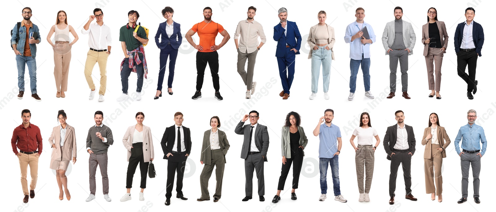 Group of different men and women on white background Image of Group of different men and women on white background