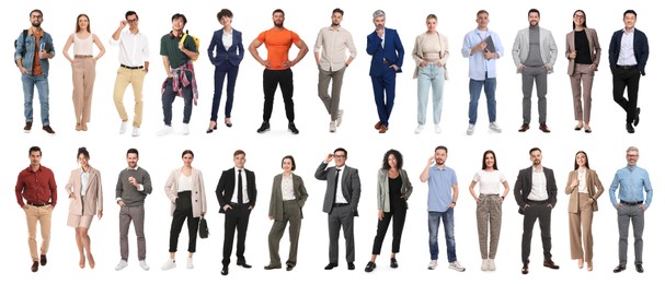 Image of Group of different men and women on white background