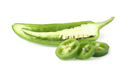 Image of Sliced green jalapeno peppers isolated on white