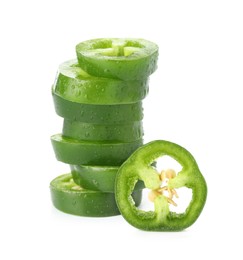 Image of Slices of green jalapeno peppers isolated on white