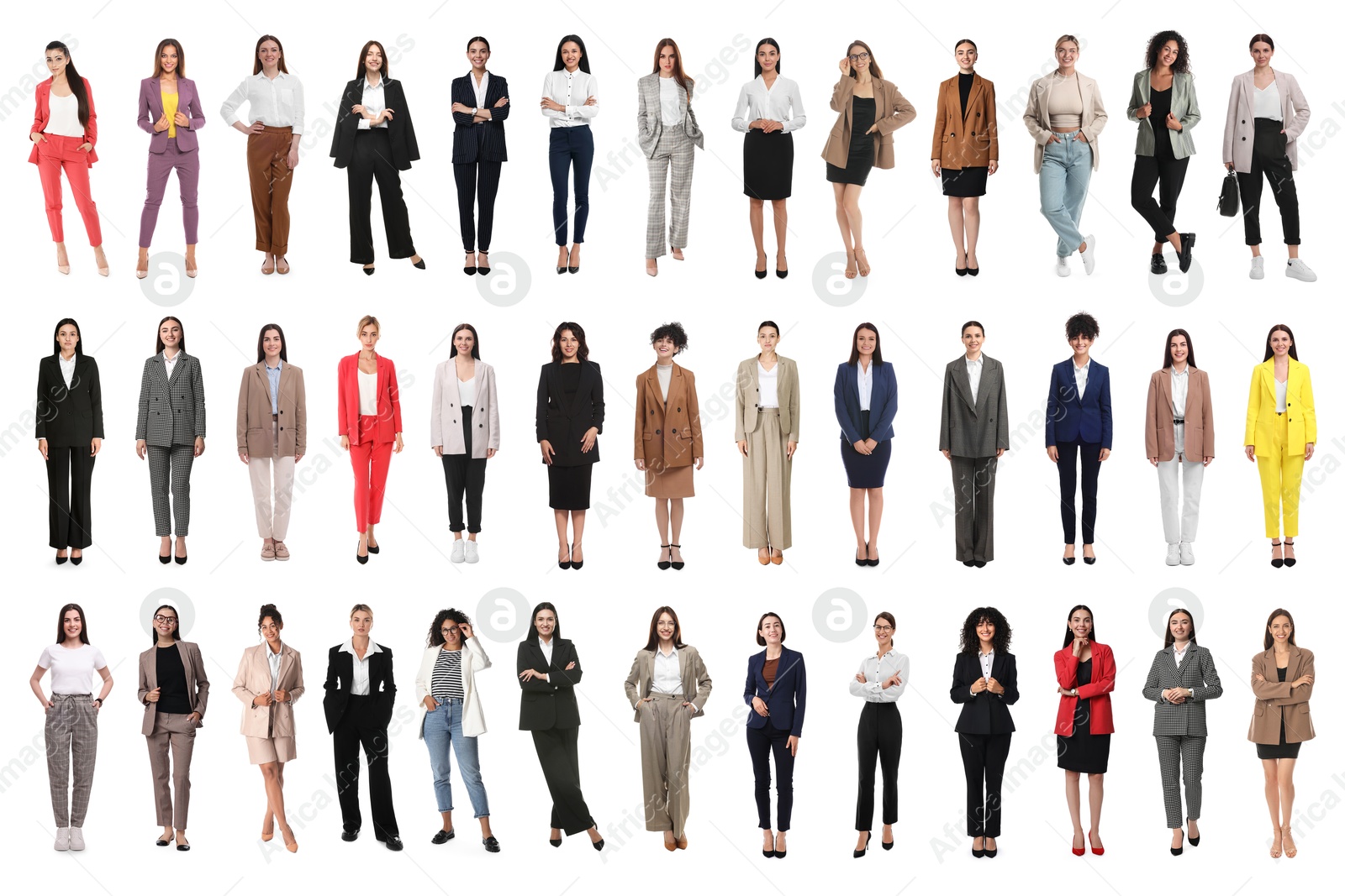 Image of Group of different women on white background