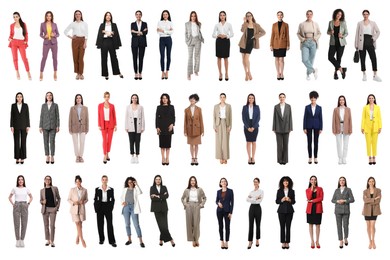 Image of Group of different women on white background