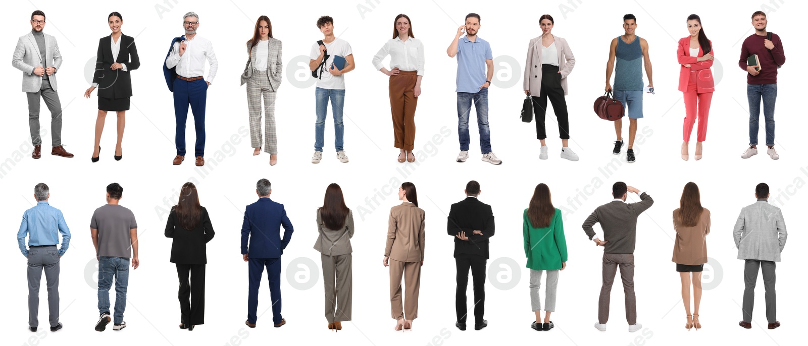 Group of different men and women on white background Image of Group of different men and women on white background