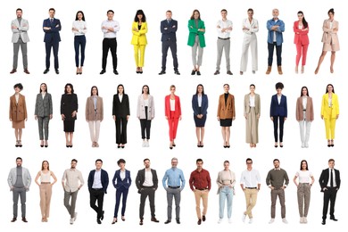 Image of Group of different men and women on white background