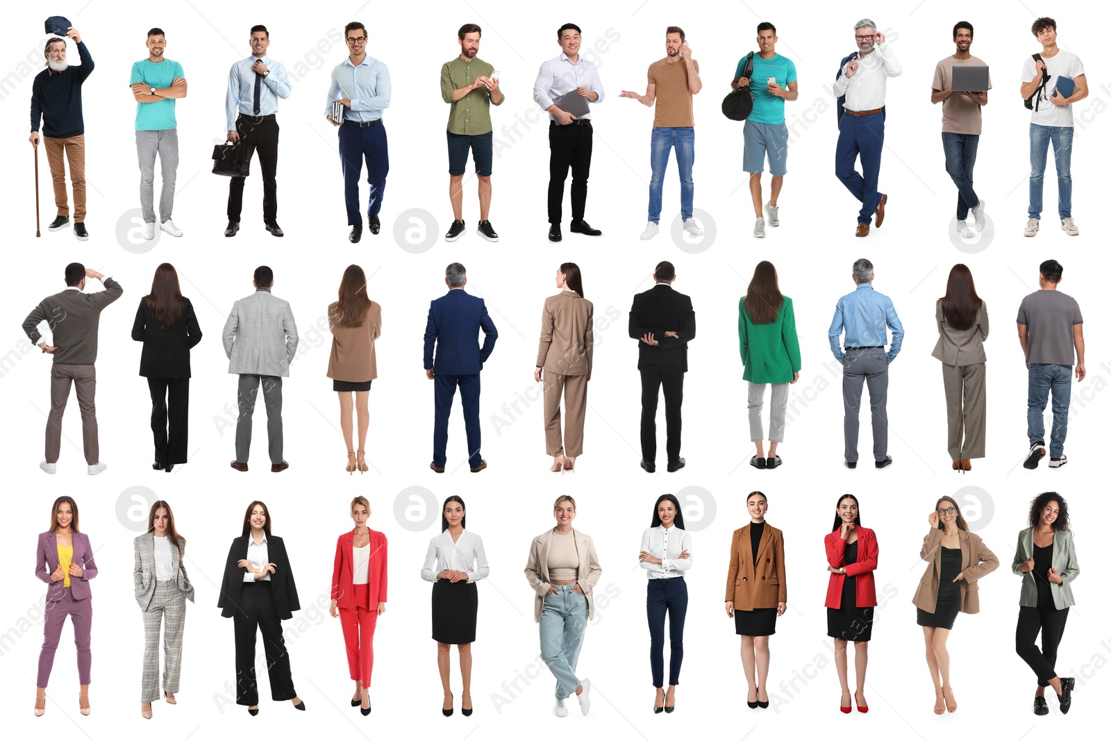 Image of Group of different men and women on white background