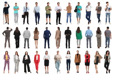 Image of Group of different men and women on white background