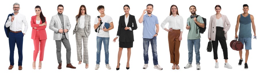 Image of Group of different men and women on white background
