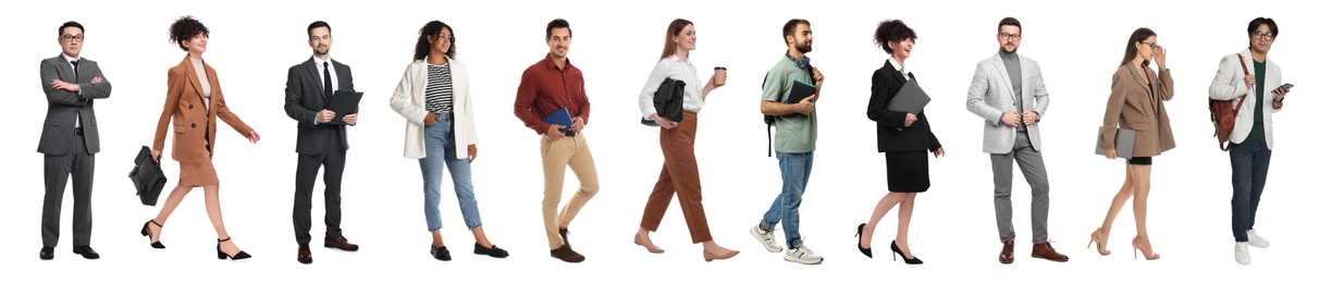 Image of Group of different men and women on white background