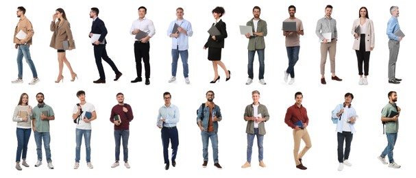 Image of Group of different men and women on white background