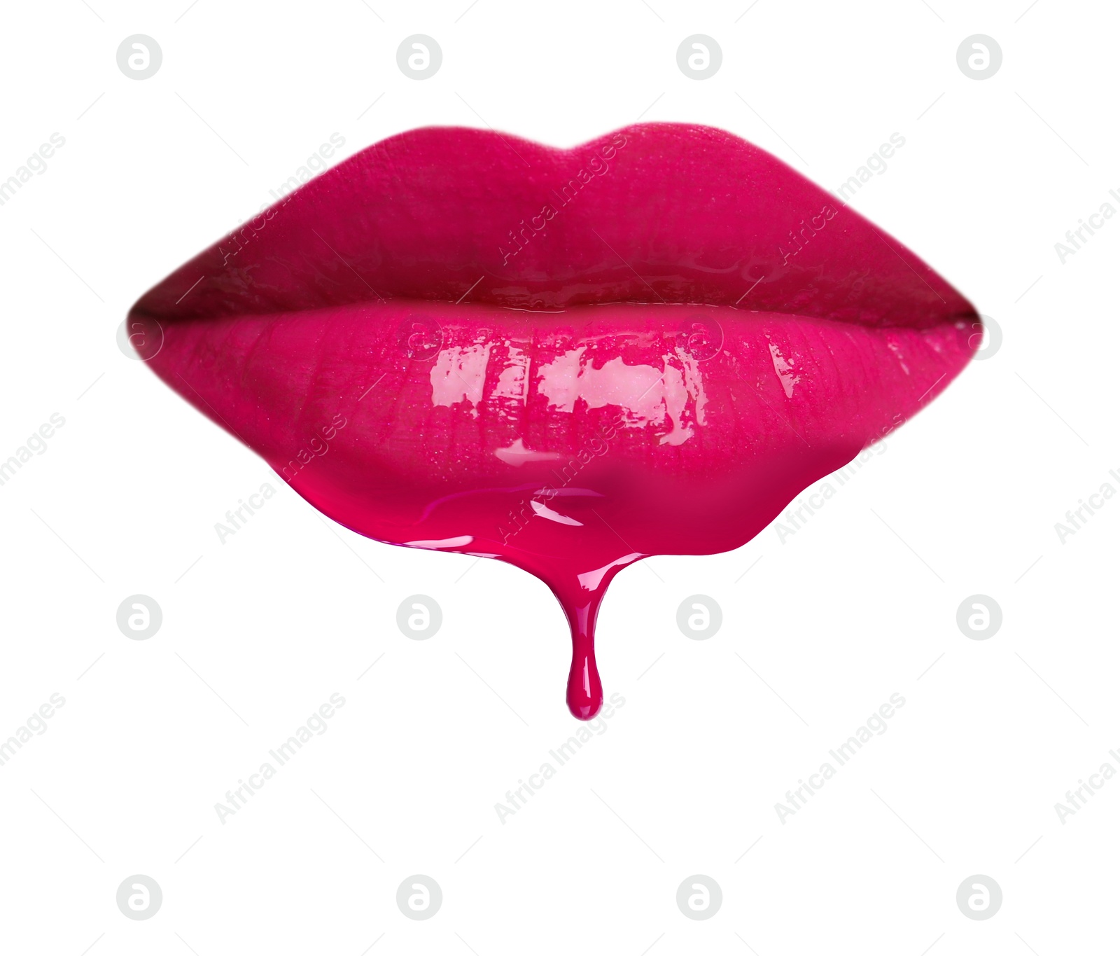 Pink liquid lipstick dripping from woman's lip against white background Image of Pink liquid lipstick dripping from woman's lip against white background