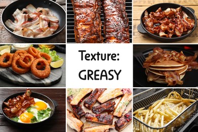 Image of Collection of foods with greasy texture, collage