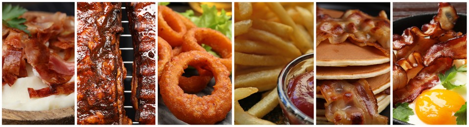 Image of Collection of foods with greasy texture, collage