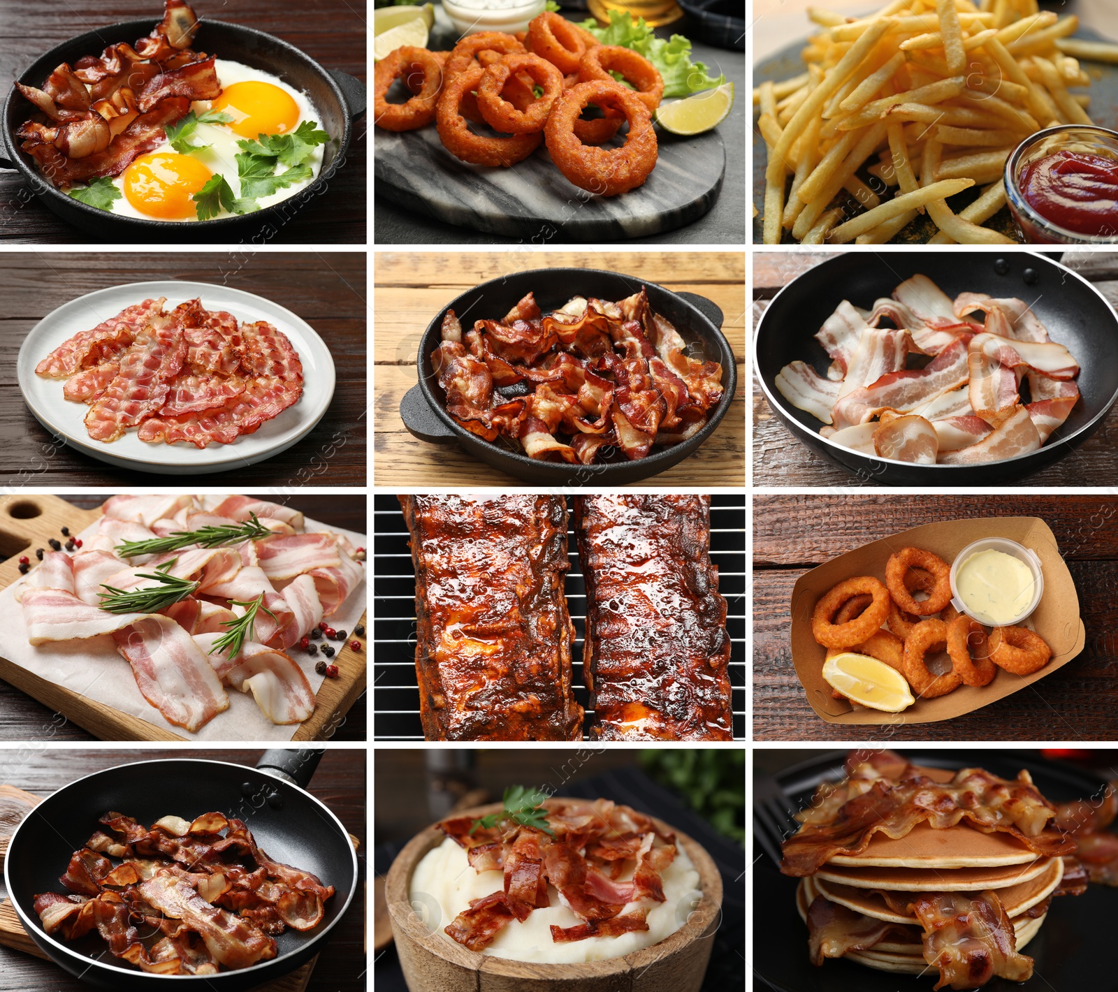 Image of Collection of foods with greasy texture, collage
