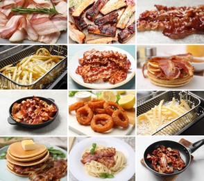 Image of Collection of foods with greasy texture, collage