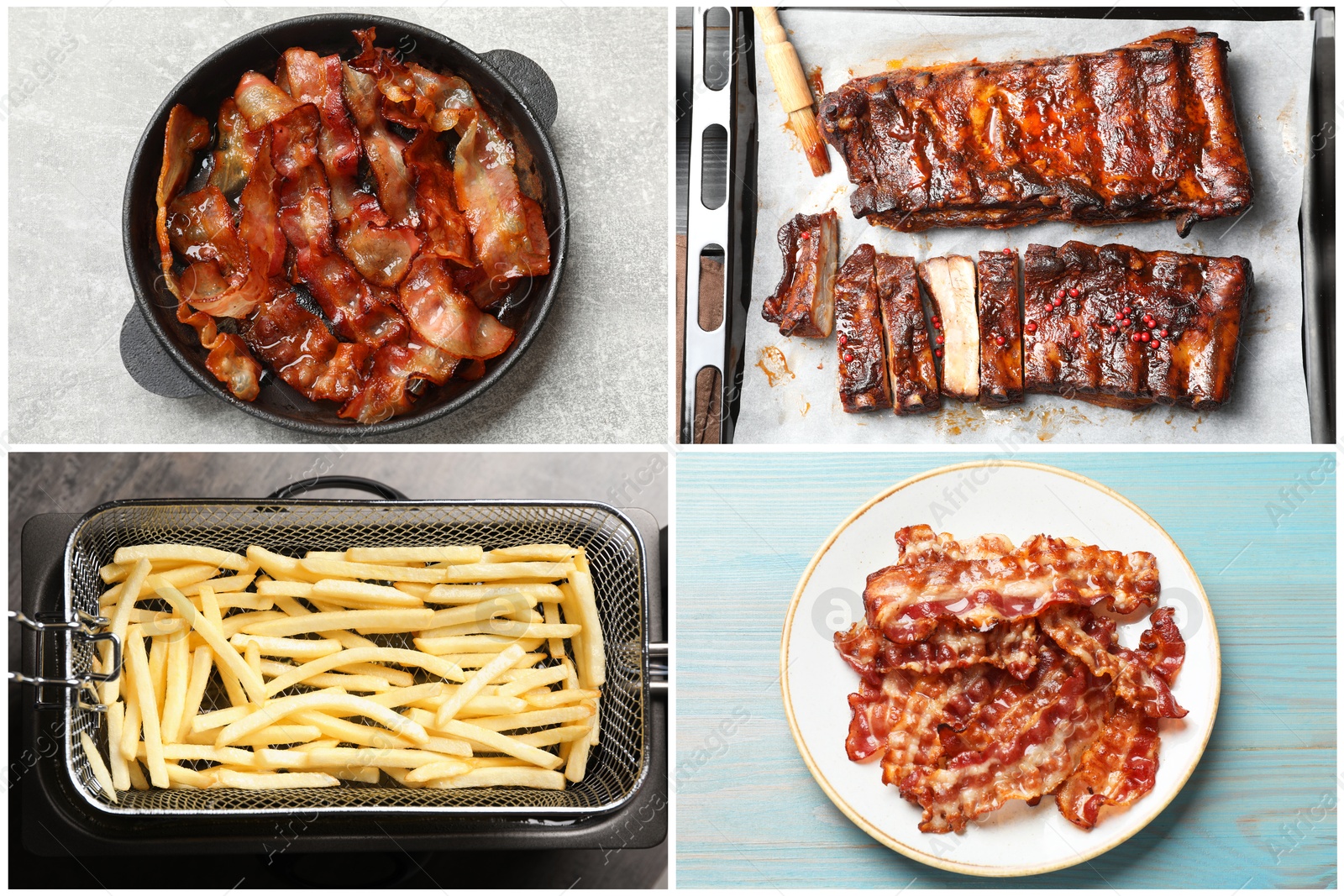 Collection of foods with greasy texture, collage Image of Collection of foods with greasy texture, collage