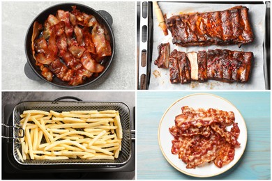 Image of Collection of foods with greasy texture, collage