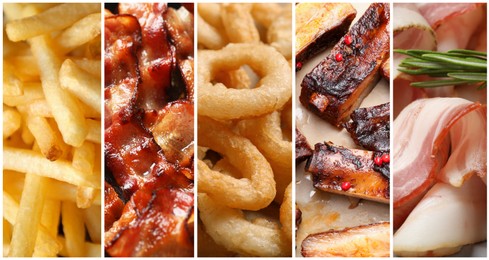 Image of Collection of foods with greasy texture, collage