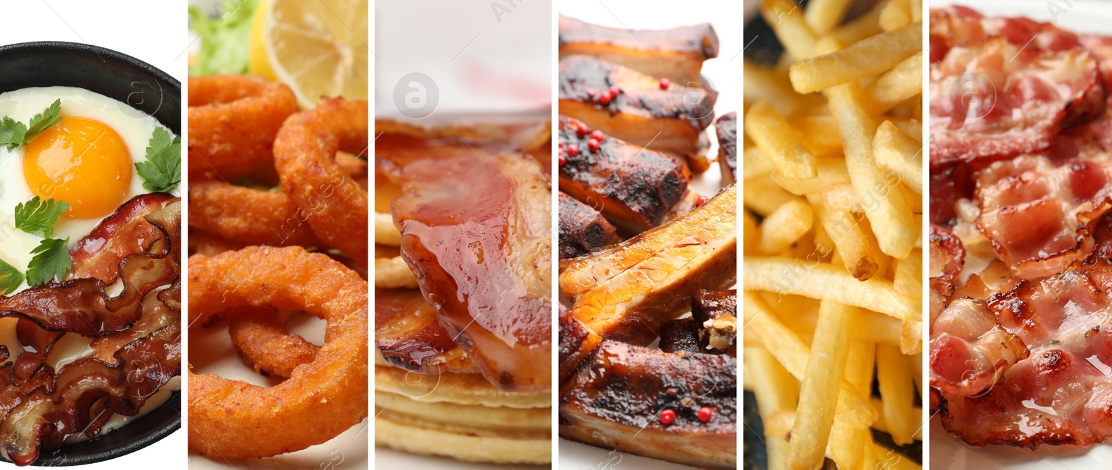 Image of Collection of foods with greasy texture, collage
