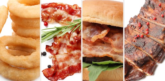 Image of Collection of foods with greasy texture, collage