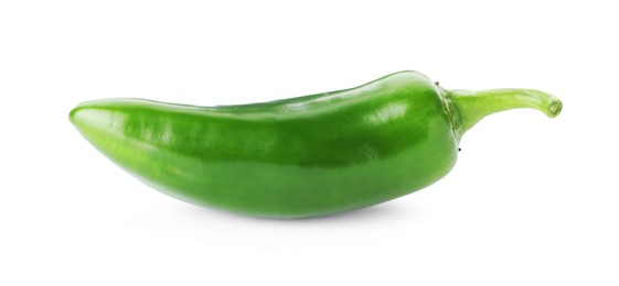Photo of One whole green jalapeno pepper isolated on white