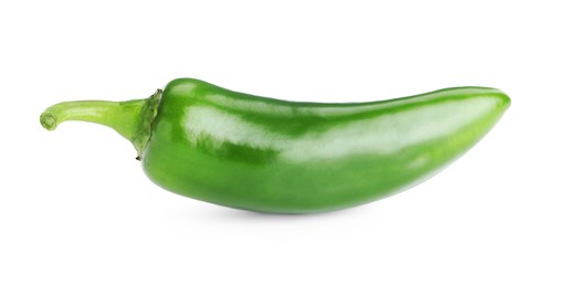 Photo of One whole green jalapeno pepper isolated on white