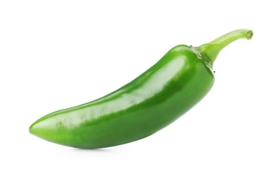 Photo of One whole green jalapeno pepper isolated on white