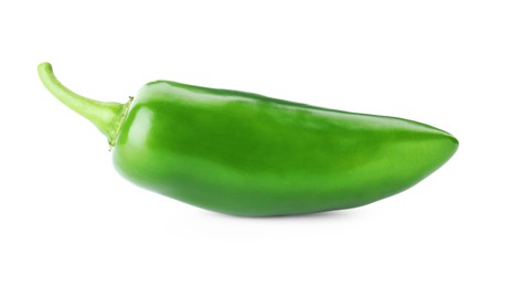 Photo of One whole green jalapeno pepper isolated on white