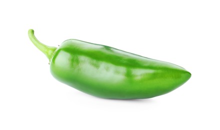 Photo of One whole green jalapeno pepper isolated on white