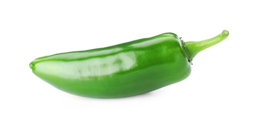 Photo of One whole green jalapeno pepper isolated on white