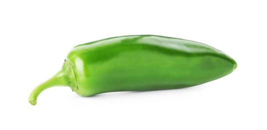 Photo of One whole green jalapeno pepper isolated on white