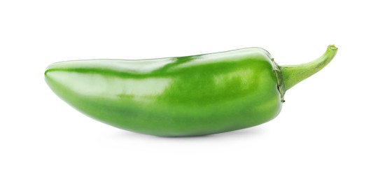 Photo of One whole green jalapeno pepper isolated on white