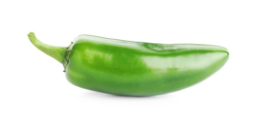 Photo of One whole green jalapeno pepper isolated on white